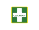Cederrothin logo. Valkoinen risti vihre&auml;ll&auml; taustalla, jossa keltaiset reunat. Keskell&auml; lukee vihre&auml;ll&auml; CEDERROTH.