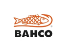 Bahcon logo, jossa oranssi kala ja koukku, ja mutsalla teksti BAHCO.