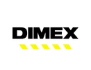 Dimexin logo mustalla kirjoitettuna ja alla keltaiset raidat.